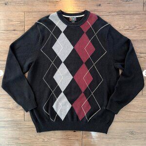 Alexander Julian Argyle Sweater Black Gray Red XLT